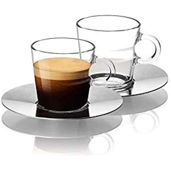 Nespresso Set Glass Collection Espresso Cups & Saucers,A & P Cahen Design NWT - Picture 1 of 8